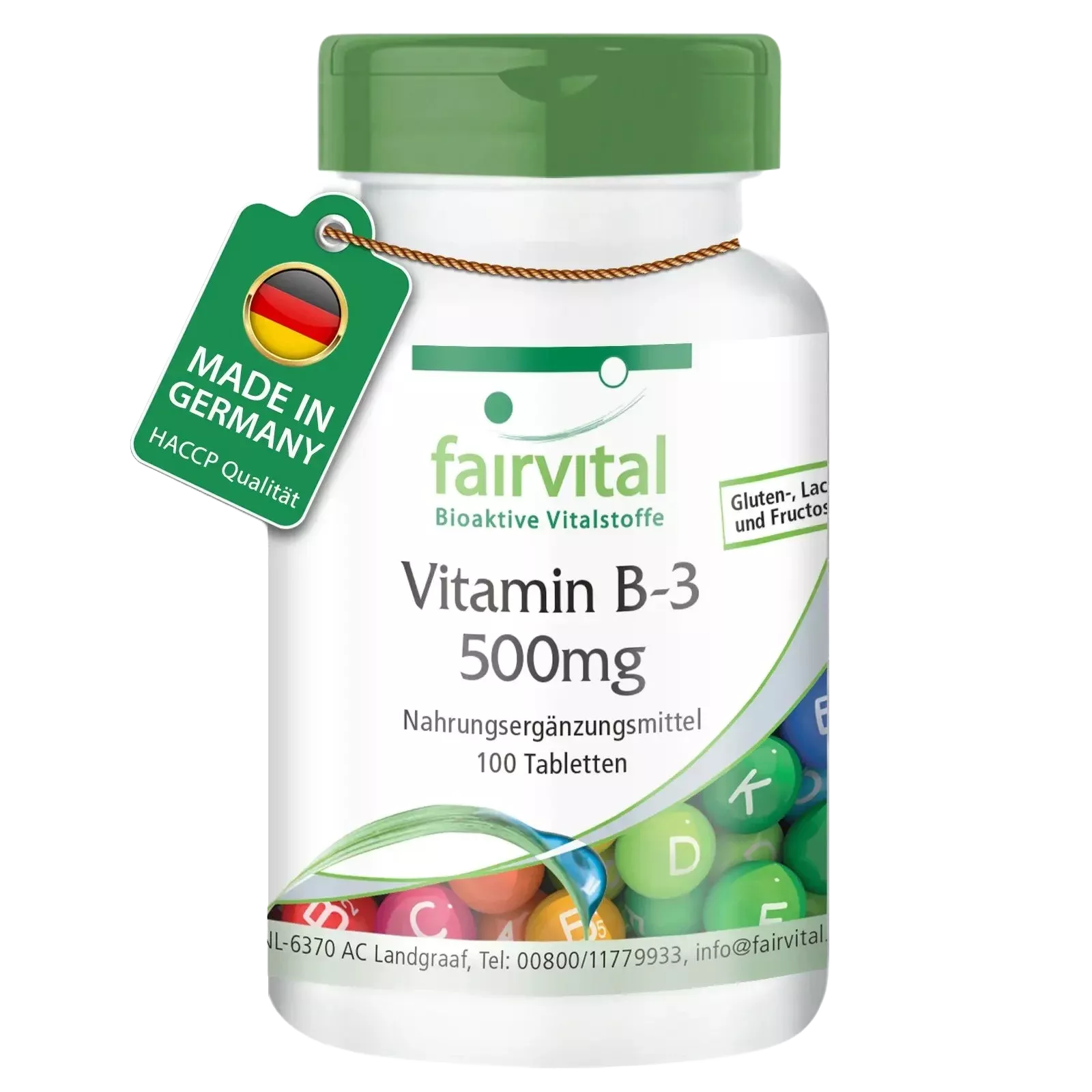90210-Vitamin-B3-500-B075F95RBH_ Fairvital Vitamin B3 500 mg. A100 - Image 1